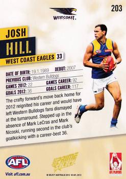 2013 Select Prime AFL #203 Josh Hill Back